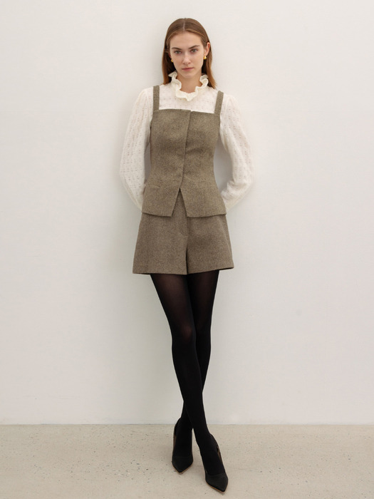 [SET]FINNLEY Wool bustier vest + LEO Wool shorts (Brown/Charcoal gray)