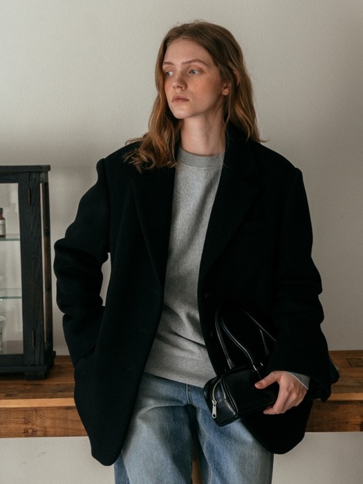 WOOL CLASSIC HALF COAT BLACK