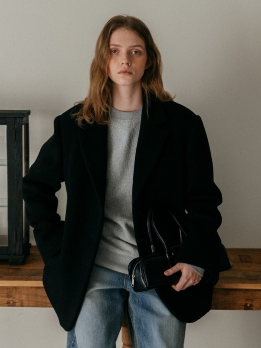 WOOL CLASSIC HALF COAT BLACK