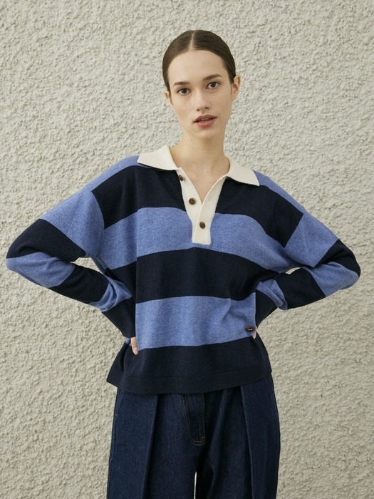 LORRAINE POLO KNIT PULLOVER_ NAVY