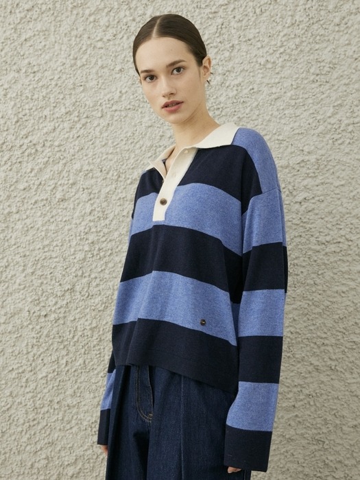 LORRAINE POLO KNIT PULLOVER_ NAVY