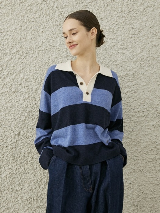 LORRAINE POLO KNIT PULLOVER_ NAVY