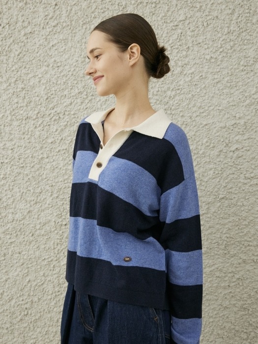 LORRAINE POLO KNIT PULLOVER_ NAVY