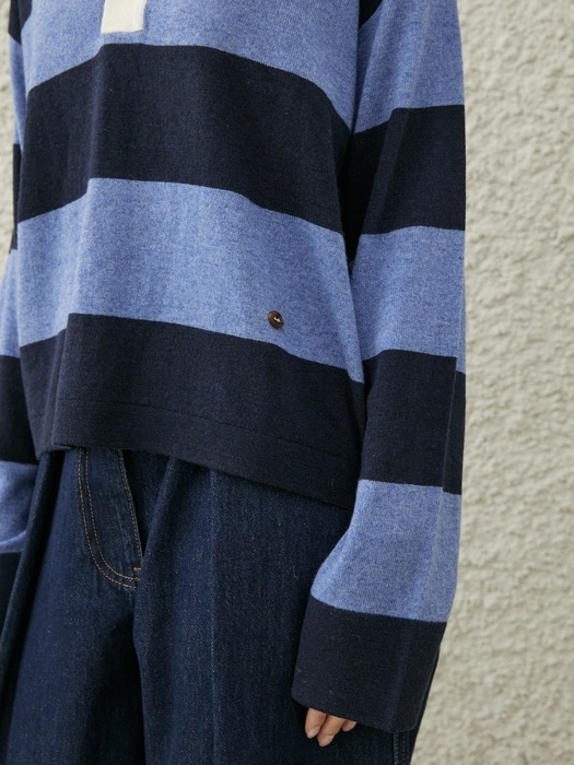 LORRAINE POLO KNIT PULLOVER_ NAVY