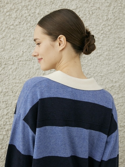 LORRAINE POLO KNIT PULLOVER_ NAVY