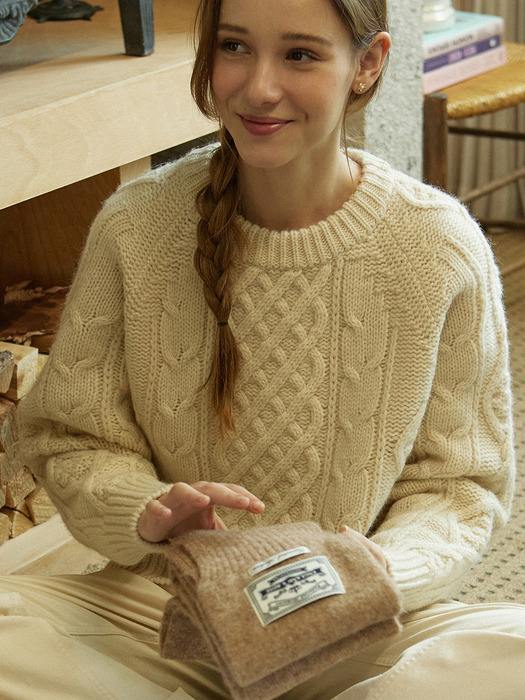 Mixed Cable Shetland Wool Knit - Cream