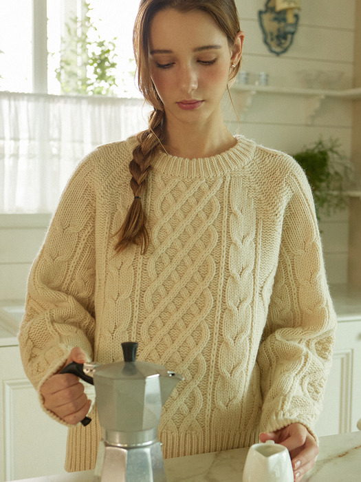 Mixed Cable Shetland Wool Knit - Cream