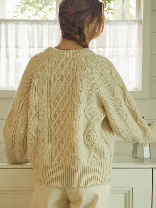 Mixed Cable Shetland Wool Knit - Cream