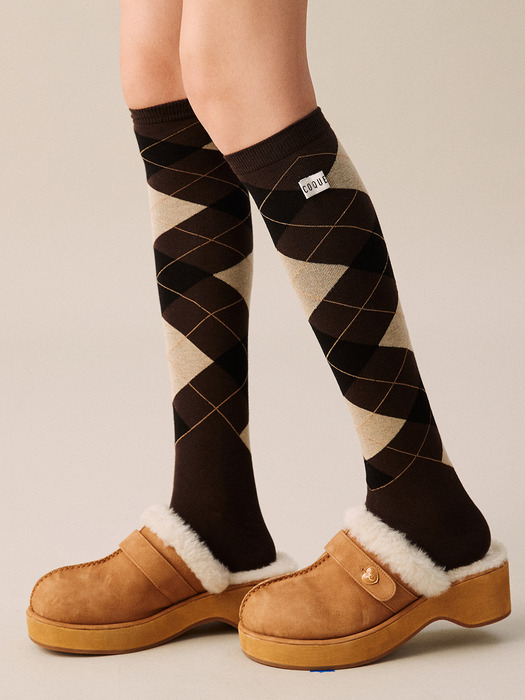 ARGYLE OVER KNEE SOCKS BROWN