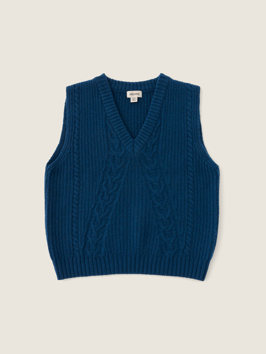 Cashmere Cable Wool Vest (Blue)