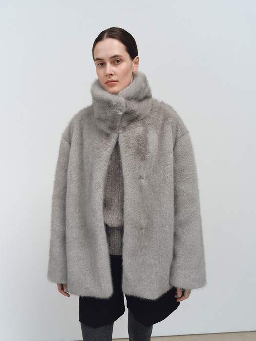 TFW HIGH NECK ECO FUR HALF JACKET_2COLORS