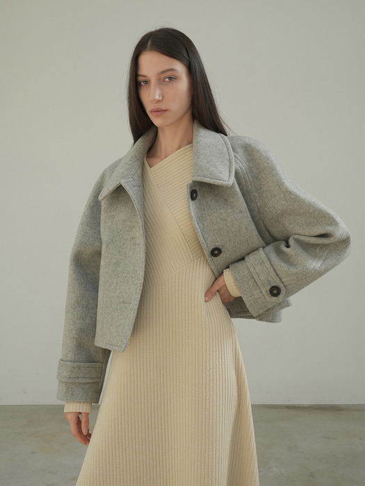 RAGLAN SHORT WOOL COAT / GREY