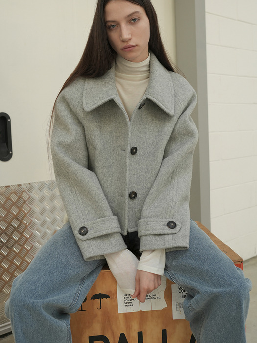 RAGLAN SHORT WOOL COAT / GREY