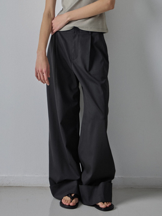 Wide Turn-Up Pants - Dark Charcoal - Image 1
