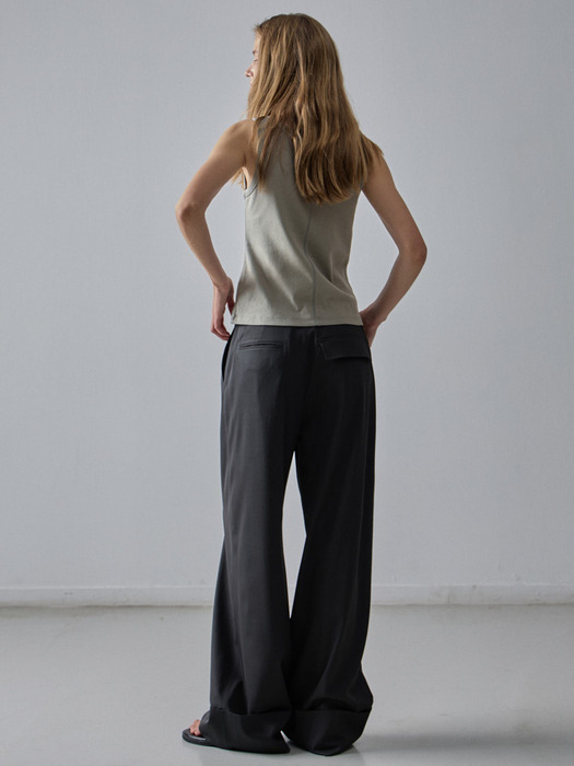 Wide Turn-Up Pants - Dark Charcoal - Image 2