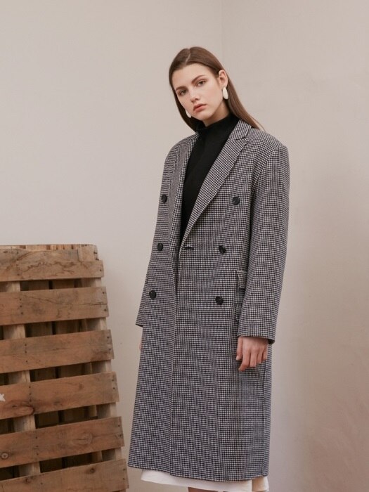 HOUNDS TOOTH DOUBLE COAT_BLACK CHECK