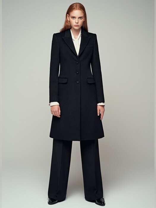 CASHMERE BLENDED WOOL CLASSIC COAT - BLACK