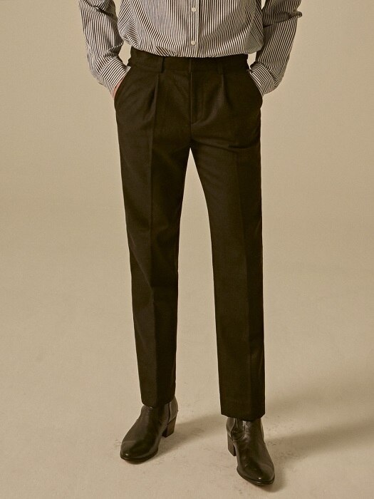 WOOL STRAIGHT LONG SLACKS_BLACK