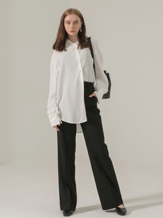 OVER FIT COWL NECK SHIRT - WHITE