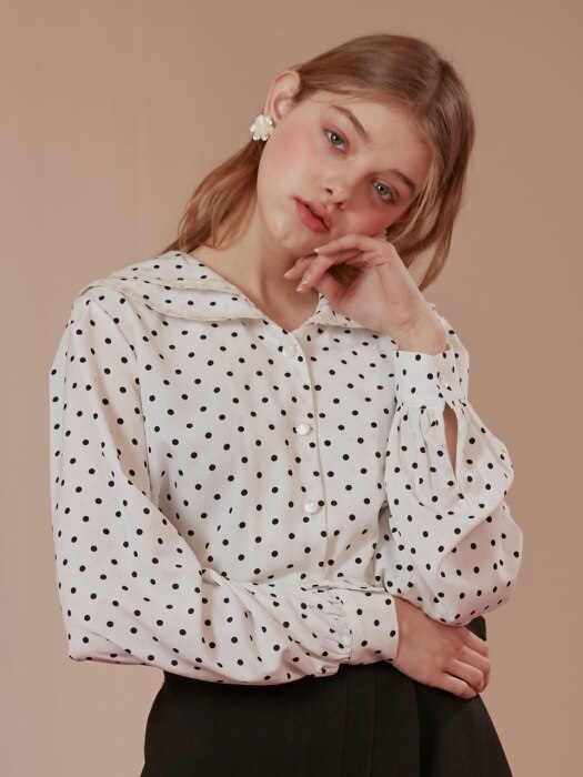 monts870 double collar dot blouse (ivory)
