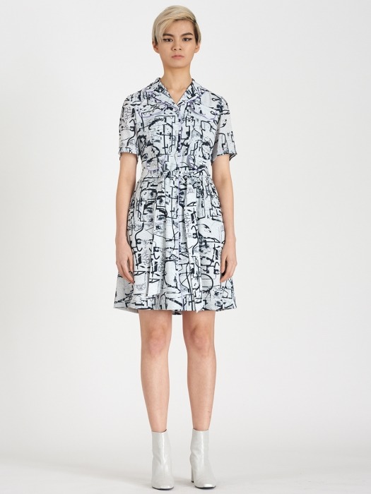 Printed Shirts-Dress with Piping Tape
