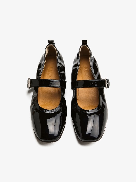 15mm Patent Maryjane Flat Shoes (Black)