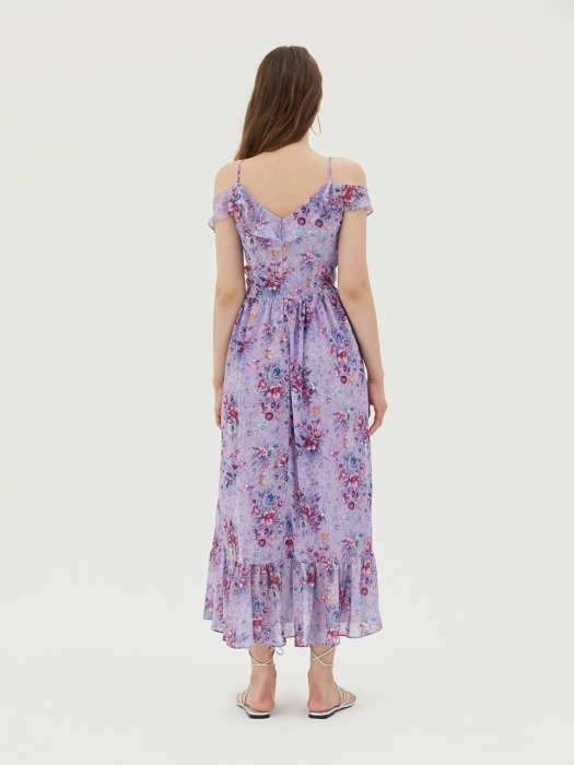 Ink drawing floral print dress (Light purple)