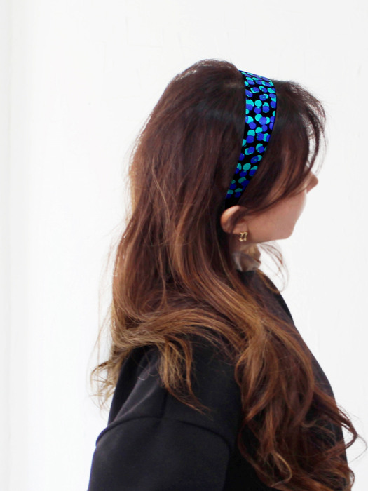 Chunky silk hairband_Blue pattern