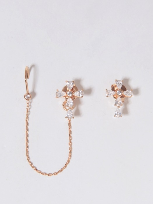 [Silver925] UNIT CROSS drop CHAIN EARRING