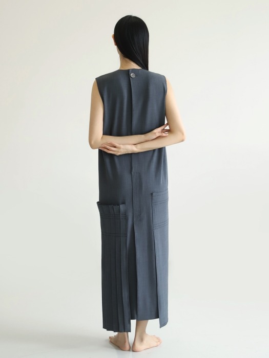 PLEATS LONG DRESS_Gray