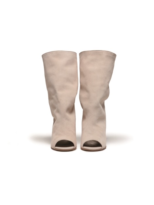 Wrinkled Suede Boots - white beige