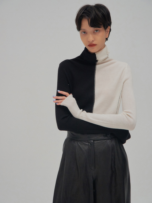 NOLLY Two-tone Knit Turtleneck