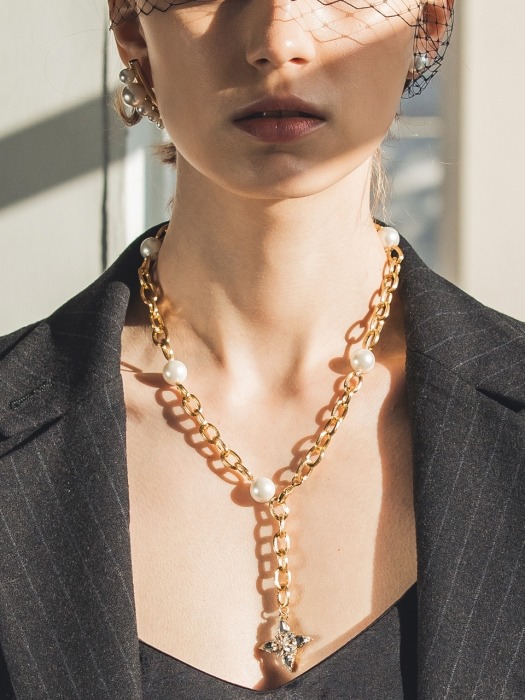 [Stella collection] Stella pearl & gold chain necklace n.1