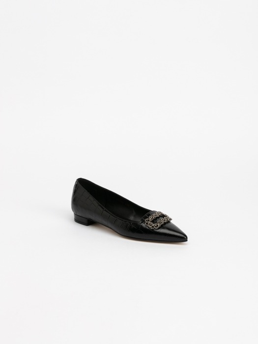 Veronica Flat Shoes in Black Croco Print