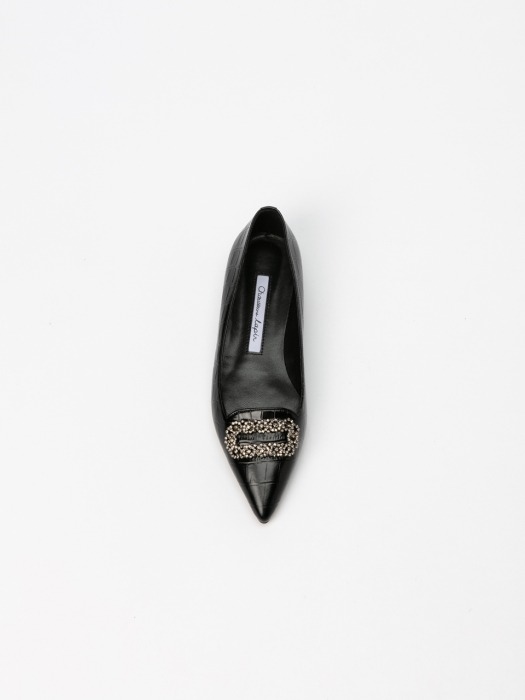 Veronica Flat Shoes in Black Croco Print