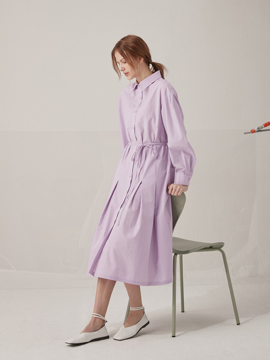 Volume sleeve cotton shirts dress - Lavender