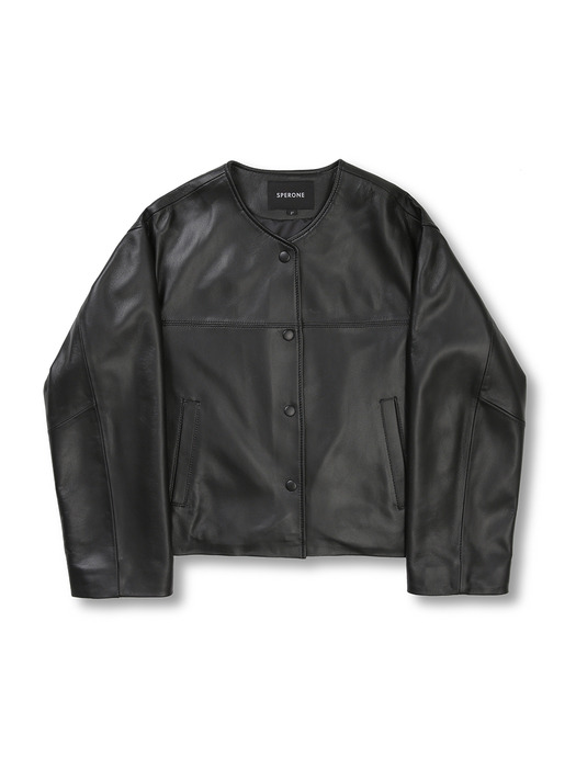 LAMBSKIM NON COLLAR JACKET (BLACK)