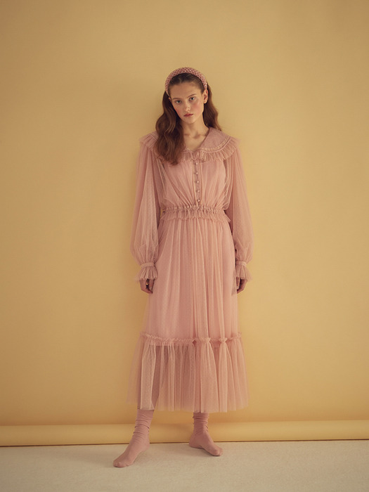 TULLE LONG DRESS - PINK/IVORY