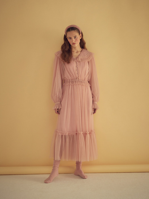 TULLE LONG DRESS - PINK/IVORY