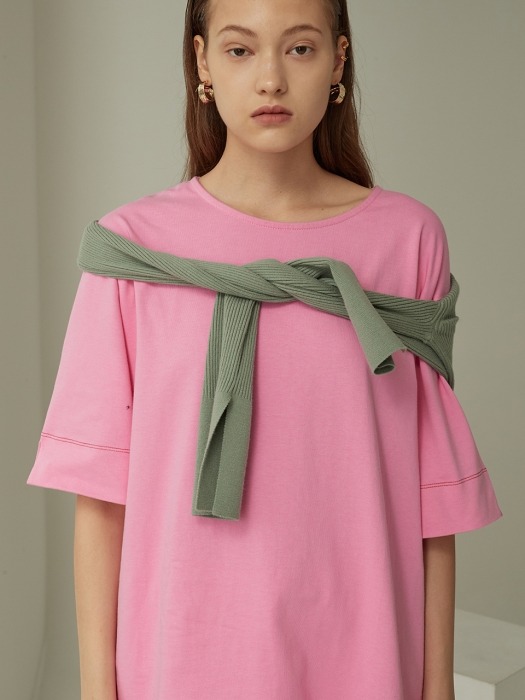 Line Pointed Oversize T-shirt - Pink
