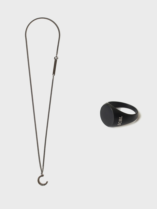 [세트상품] SCB035 Black bold ring & antique black necklace