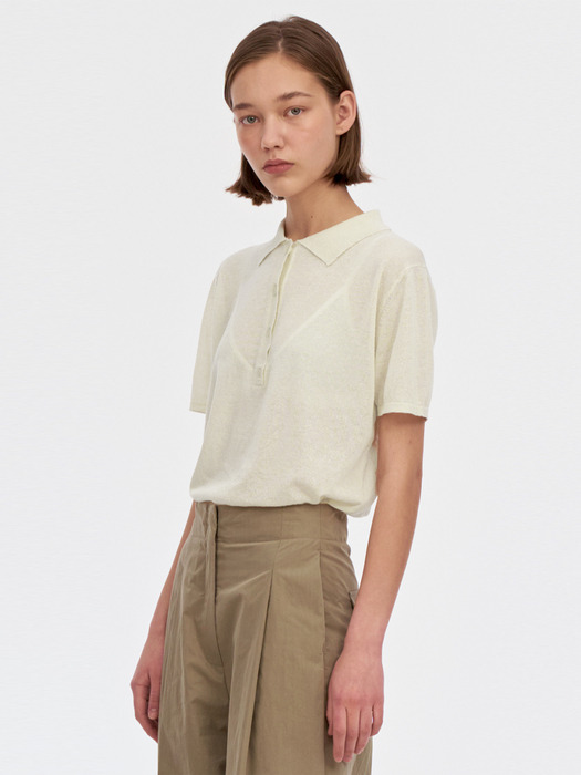 HALF PLACKET SUMMER KNIT WOMEN [CREAM]