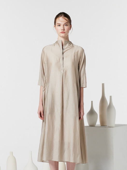 HIGH NECK TENT DRESS-LIGHT GREY