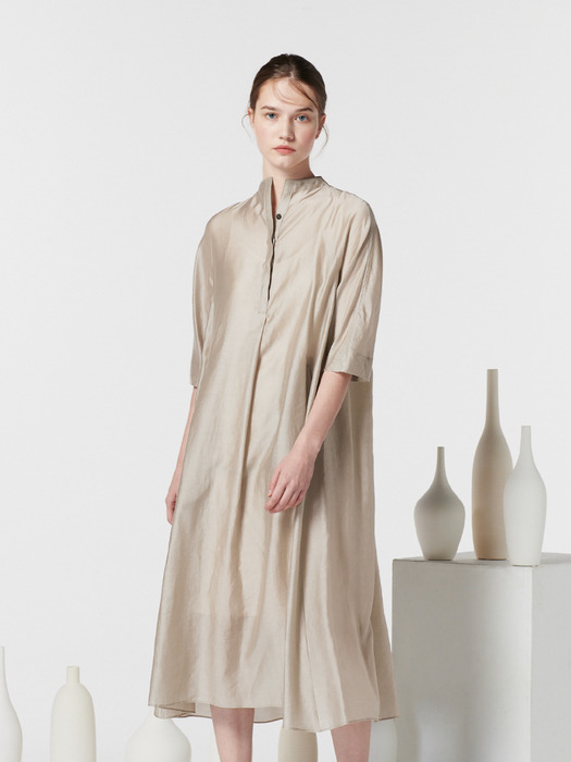 HIGH NECK TENT DRESS-LIGHT GREY