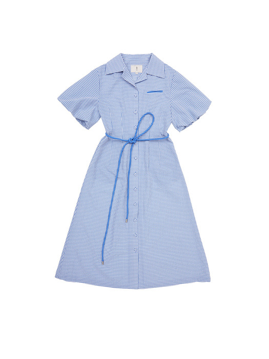 [20SS] LOS FELIZ notched collar balloon short sleeve shirt dress  (Cornflower blue gingham check)