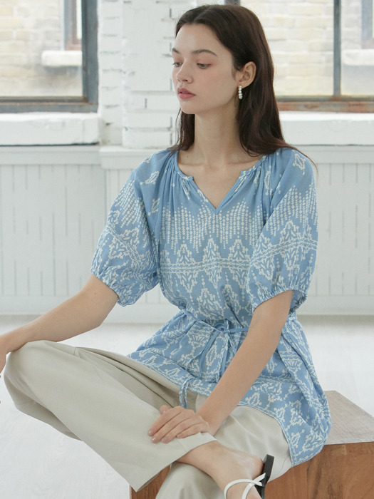 iuw734 ethnic string blouse (skyblue)