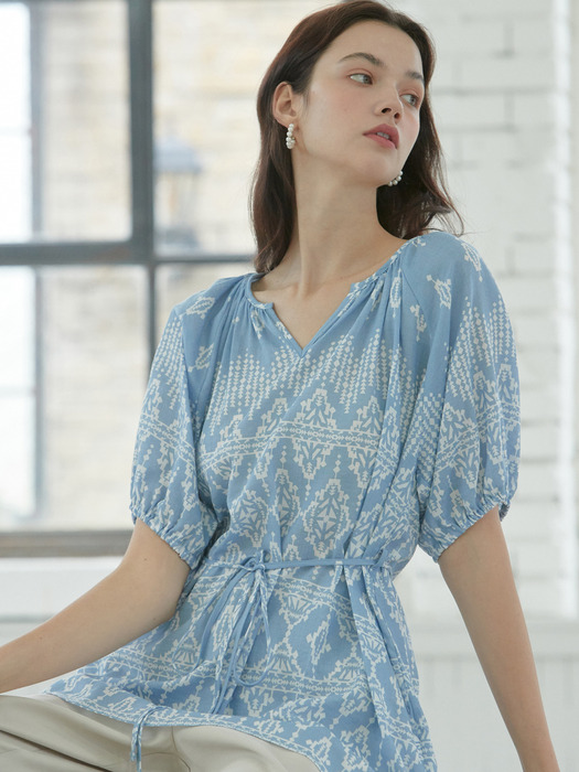 iuw734 ethnic string blouse (skyblue)
