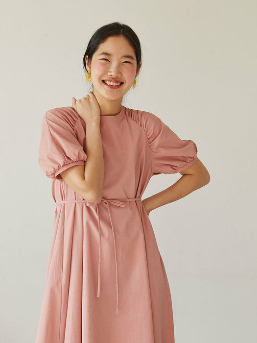 raglan sleeve A-line dress (pink)