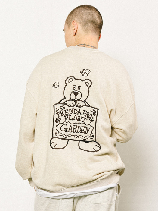 EMBROIDERY SIGN BEAR CREWNECK SWEATSHIRT OATMEL