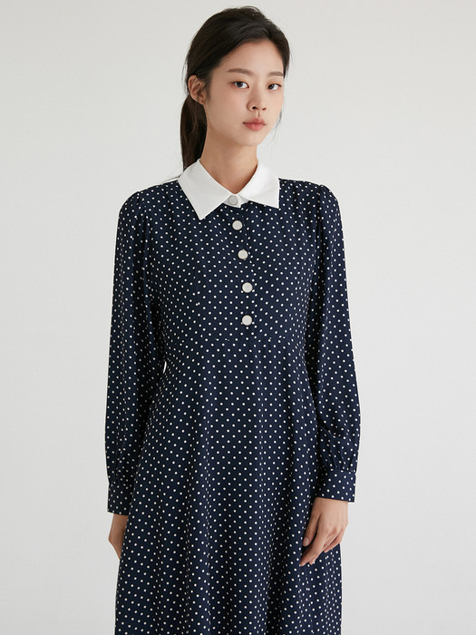 COLORATION COLLAR ONE-PIECE DOT NAVY